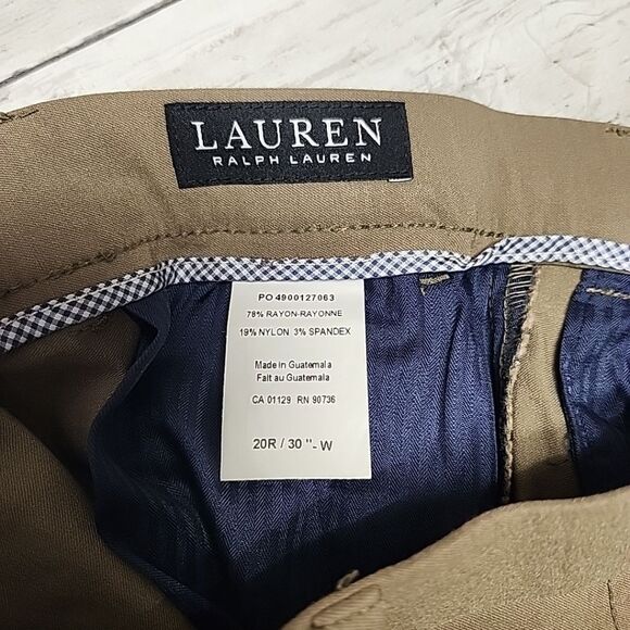 Lauren Ralph Lauren Black Label Khaki Capri Pants Flat Front Stretch Sz 20R/W30 - Picture 6 of 12